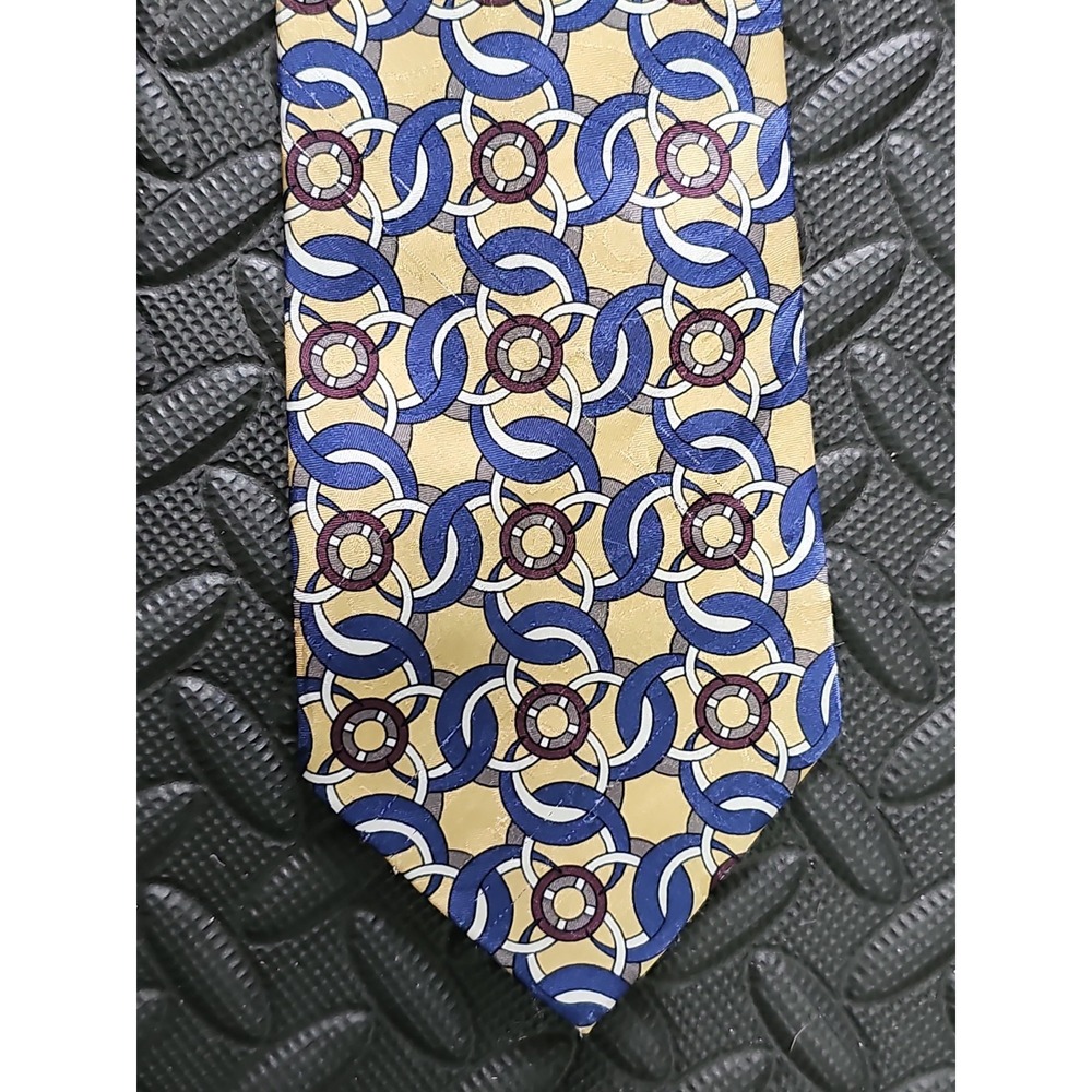 Vintage Oleg Cassini Necktie Blue Gold Geometric Made in USA 56" x 4"